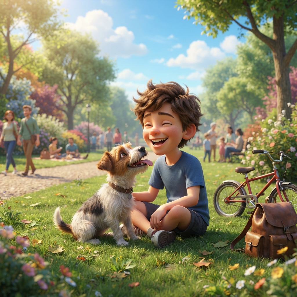 Bram en zijn hond in het park