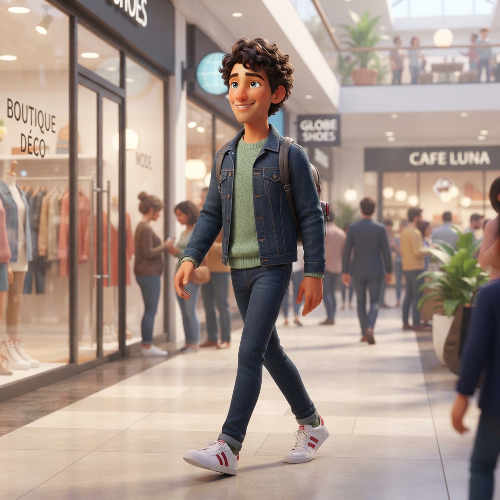 Thomas in het winkelcentrum